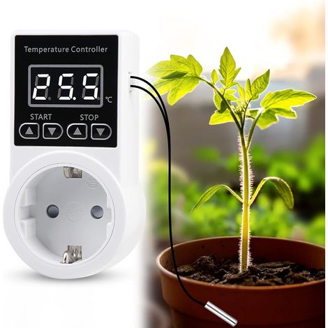 Prise Thermostat Programmable 230V 16A - Régulateur de Température Numérique avec Sonde LCD - Contrôle Chauffage & Refroidissement pour Serre, Aquarium, Reptile