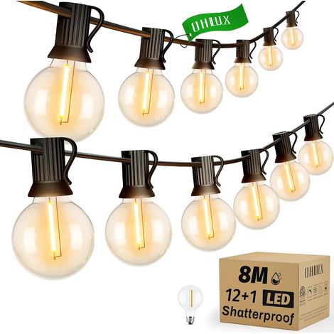 Guirlande LED Extérieure 8m 27FT 13 Ampoules G40 1 de Rechange 2200K Blanc Chaud IP65 Etanche Extensible pour Terrasse Jardin Fêtes (1/5)