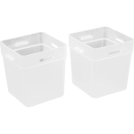 Lot 2 boîtes de rangement blanc givré empilables et combinables pour chaussettes, sous-vêtements et petits objets de bureau (1/5)