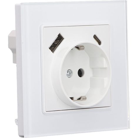 EU-Standard-USB-Unterputzsteckdose Typ C 5V 2,1A, Wandsteckdose mit Schutzglasabdeckung, Typ 82, AC 250V 3520W (1/5)