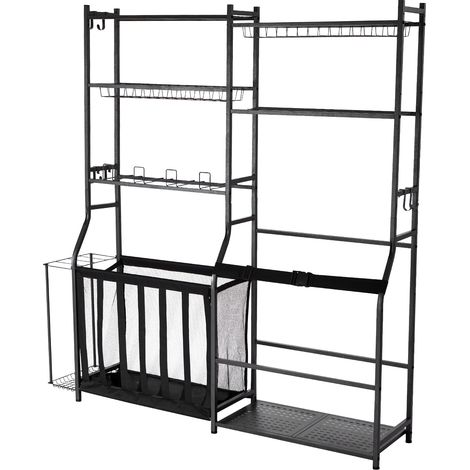 Mophorn Golf Storage Garage Organizer, 2 Golf Bag Storage Stand Holder and Other Sports Equipment Storage Rack, Outdoor Steel Ball Cart, Sports Gear and Toys Storage Shelves with Baskets & Hooks, Blac (1/5)