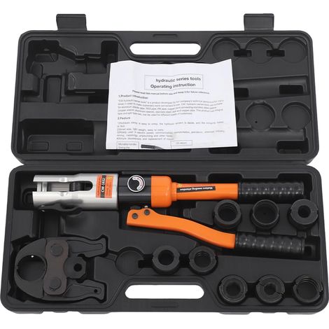 Outil de sertissage de tuyaux hydrauliques, fonctionnement manuel, 8 moules inclus, Orange (1/2)