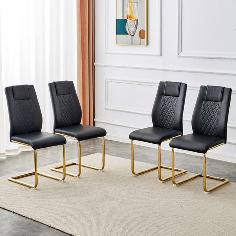 Sedia da pranzo in PU nero e metallo oro, ergonomica, 120 kg, facile da pulire,41×48×97cm (1/5)