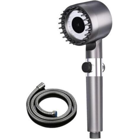 Water Saving Shower Head 4 Types of Jets Anti-Limescale Shower Head with 1.5M Shower Hose (Light Grey) (1/5)