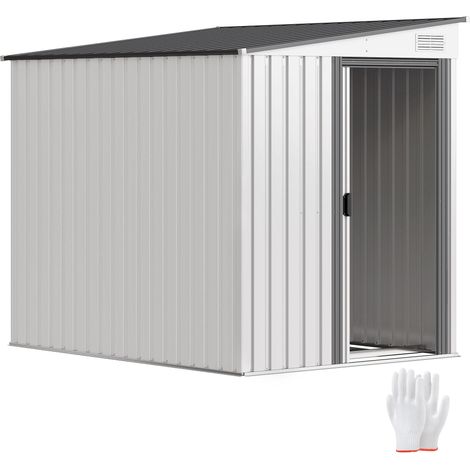 Cabane Attrezzi en métalo 1,5x2m avec Base, porte Scorrevole et Tetto Inclinato, blanc