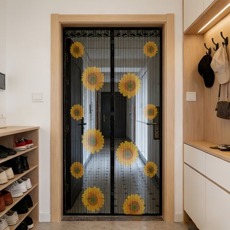 Moustiquaire magnétique et fermeure automatique, rideau moustiquaire et motif tournesol, 90x210cm (1/5)