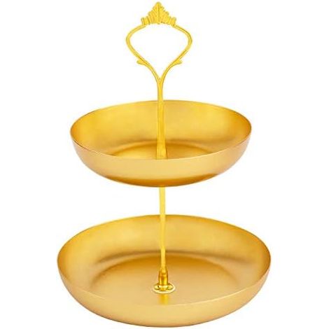 [NIE BENUTZT]Doppelschichtiges Metall-Tablett zur Schreibtischorganisation, Aufbewahrungstablett für Kosmetik, Schmuck, Dessert, Obst, Eisen-Snacktablett (Gold)