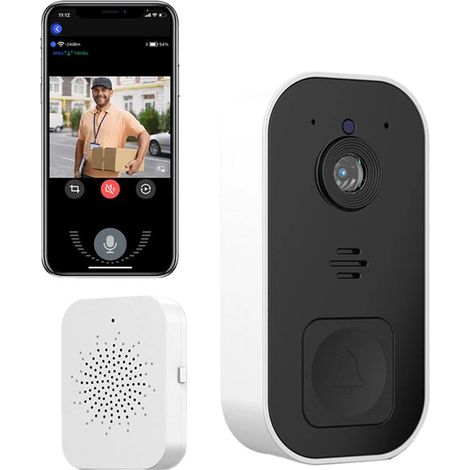 Videoportero inalámbrico WiFi con visión nocturna y mecanismo de timbre integrado (blanco)