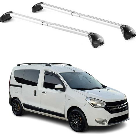 OMAC Barres de toit transversales certifiées TÜV pour Dacia Dokker 2012-2022 – Verrouillables (4 antivols) – Charge max 100 kg – Sangle inox + protection caoutchouc Argent (1/5)