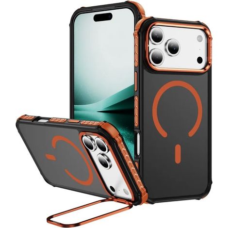(Orange, iPhone 17 Pro) Coque mate, antichoc, chargement magnétique, support pour objectif (1/3)