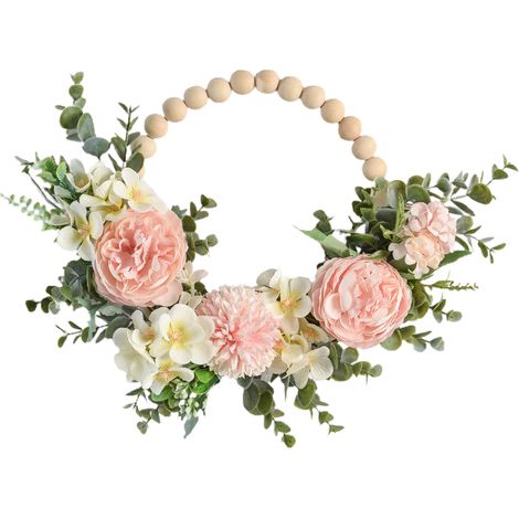 Couronne de porte en perles de bois, fleur florale artificielle pour décoration intérieure et extérieure de ferme saisonnière (1/5)