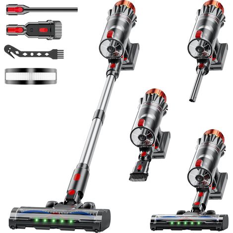 Aspirateur Balai sans Fil, 550W/75kPa, Autonomie 70 Min, Aspirateur à Main sans Sac, Position Verticale, LED Verte, Brosse Anti-Emmêlement, Filtre HEPA Lavable, Collecteur 1,6 L (1/5)