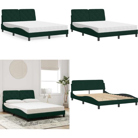 Lit avec matelas vert foncé 140x190 cm velours - Lit Double - Lit Design - Lit Velours - Lit Avec Matelas - Literie - Home & Living (1/5)