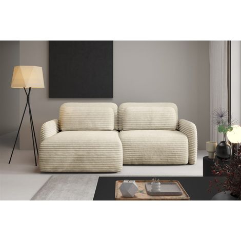 Ecksofa Schlafsofa Sofa SIMONE in Stoff Ambience Creme Ottomane Links