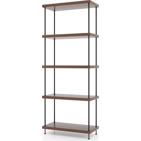 Scaffale multiuso a 5 ripiani con struttura in metallo, Libreria autoportante con stile industriale Noce 60x29,5x147cm (1/4)