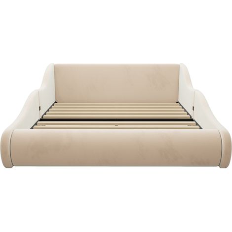 Letto imbottito per bambini 140x200 cm beige in velluto HOMVRA (1/5)