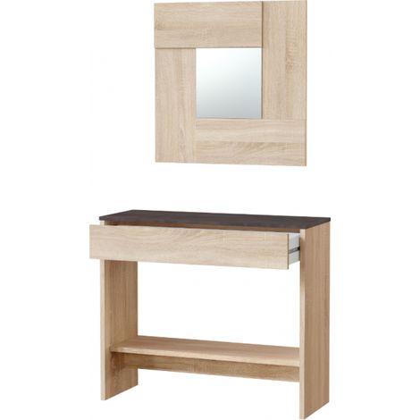 Mobile da ingresso 92x33x79 cm ossido e rovere con cassetto e specchio – Padova (1/5)