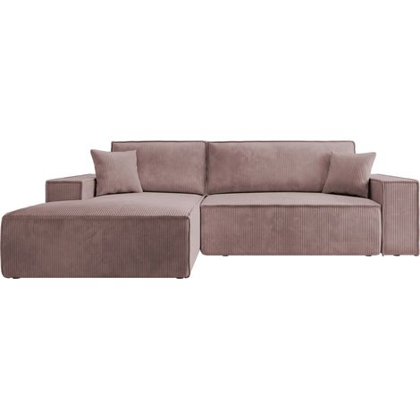 Selsey FARESE Ecksofa mit Schlaffunktion und Bettkasten, Ottomane links, Cordbezug in Rosa (1/5)