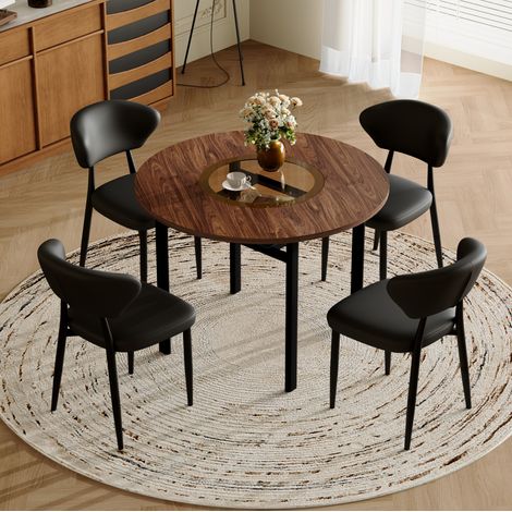 Runder Esstisch- und Stuhl-Set 100 cm, 1 Tisch 4 Stühle, Braun und Schwarz HAVRYA (1/5)