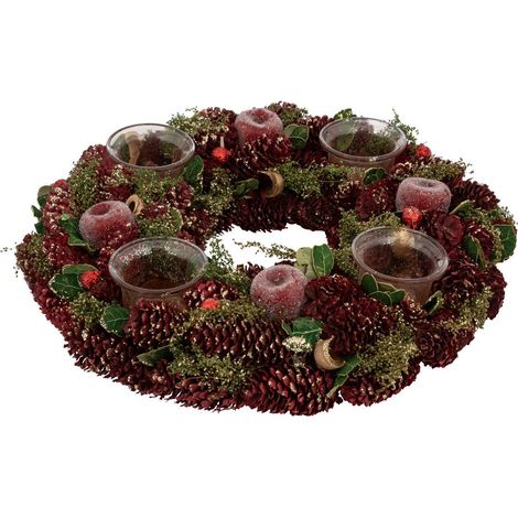 Ghirlanda di mele rosse con 4 portacandele in vetro - Feeric lights & christmas