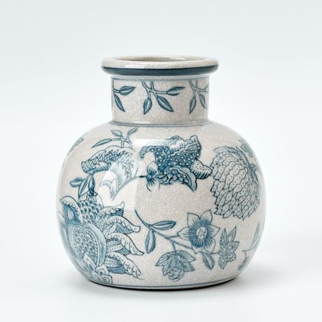 Vase vintage bleu et blanc 15,2 cm en céramique chinoiserie florale Vase rétro en porcelaine craquelée bleu et blanc pour table, salon, salle de bain, mariage, décoration d'étagère (1/5)