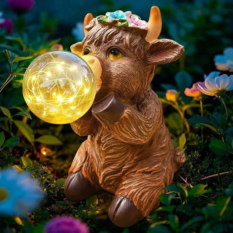Statue de jardin solaire - Vache des Highlands - Cadeau d'anniversaire pour femme, maman, père, pendaison de crémaillère, Pâques (1/5)