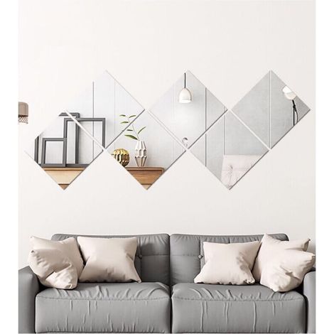 Specchio decorativo rettangolare autoadesivo in vetro per pareti, ideale per arredamento casa, camera da letto, soggiorno e porte (vetro satinato normale, 20x20 cm, 4 pezzi) (1/4)