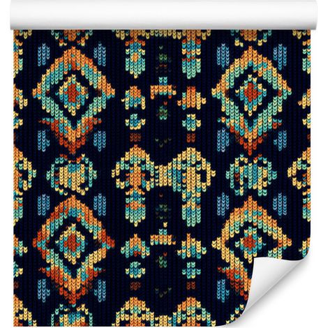 Bunte Stricktapete in Schwarz, Marineblau und Gold, 50 x 1000 cm (1/5)