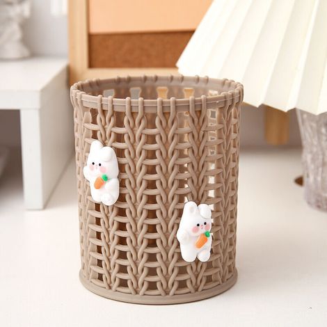 Porte-crayons en rotin tissé Kawaii pour bureau, porte-crayons Kawaii mignon pour les écoliers, porte-gobelet à stylos, rangement organisateur de papeterie japonaise (1/4)