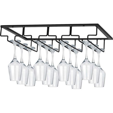 Support à verres à vin à suspendre sous un meuble, porte-verres à pied en fil métallique, rangement pour verres à vin pour cuisine et bar (4 rangées)