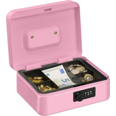 Caja de caudales con cerradura de combinación, acero, bandeja de 5 compartimentos