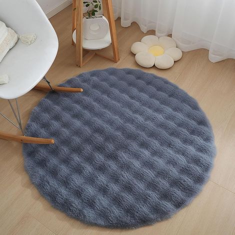 Tapis   Rond - Tapis Poil Long Shaggy Doux - Moquette Décoration Intérieure Lavable - pour SalonEnfant Fille Chambre - Descente de Lit- Diamètre 100cm, Gris (1/5)