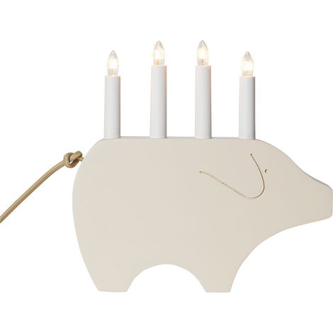 Star Trading Chandelier Gry, cochon, lampe de décoration, blanc, 4 flammes, bois, 28,5cm