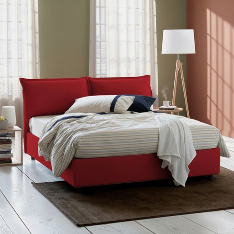 Talamo Italia Cama matrimonial Deborah, Cama contenedor con revestimiento de tela, 100% Made in Italy, Apertura frontal, adecuado para colchón 160x190 cm, Rojo, con embalaje reforzado (1/4)
