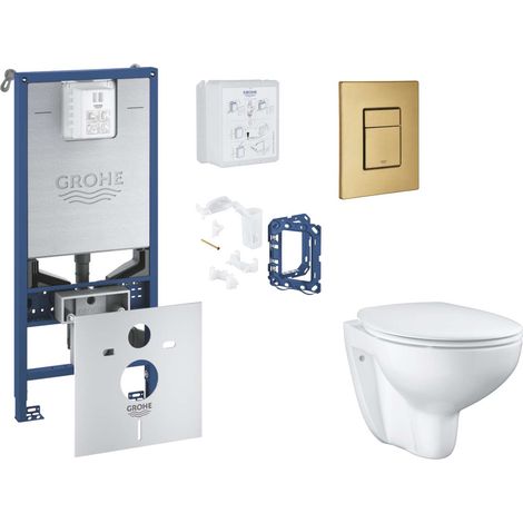 Grohe Rapid SLX - Set bâti-support, cuvette, abattant SoftClose et plaque de déclenchement Skate Cosmopolitan et kit pour insertion de tablette, Cool Sunrise Brossé SANI11BB4141 (1/5)