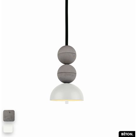 Lampe de suspension en béton - BOSFOR CONCRETE GRIS - BLANC 2 BALLES LED 14W (1/3)