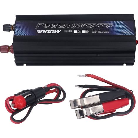 Convertisseur sinusoïdal 3000W DC 12V vers AC 220V 50Hz pour voiture, avec port USB et ventilateur de refroidissement, noir. (1/5)