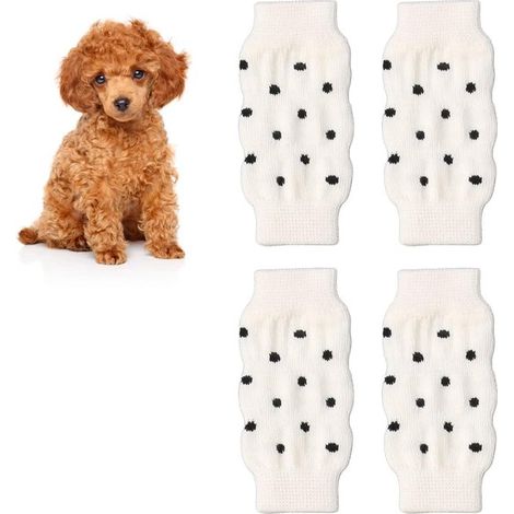 Scaldazampe per cani a pois, carinissimi. Lavorati a maglia, elastici, ideali per proteggere le zampe dal freddo, confezione da 4 pezzi. (1/5)