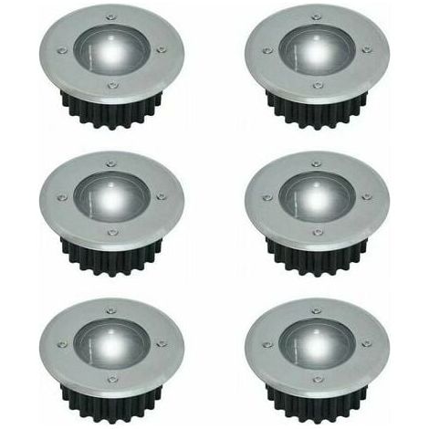 Lot de 6 spots encastrés au sol à LED solaires - Ronds - Diamètre : 85 mm - Base résistante aux intempéries - Façade en acier inoxydable - 6 cellules solaires (1/4)