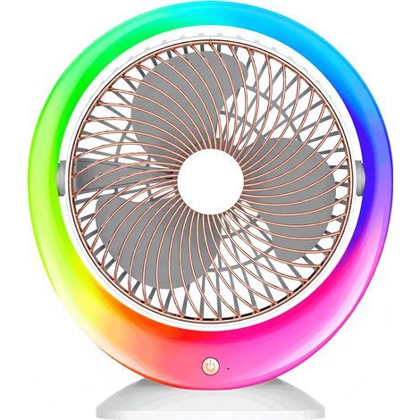 Ventilateur de bureau LED multicolore rechargeable 3 vitesses batterie 1200 mAh grand angle réglage débit d'air (multicolore) (1/5)