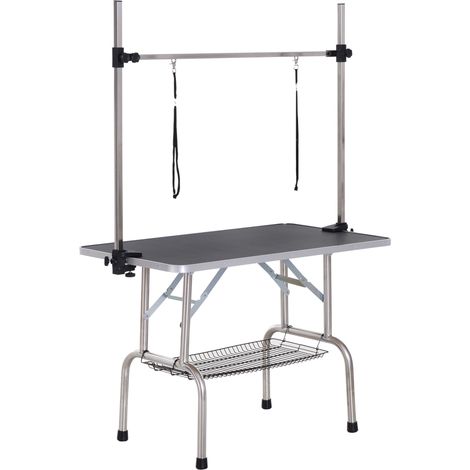 Table de toilettage pour chien pliante potence en h 107 x 60 x 164 cm antidérapante moderne en acier inoxydable noir (1/5)