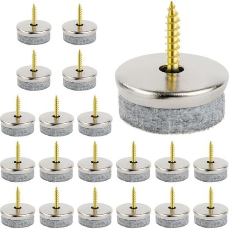 20 felt glides for furniture, 28 mm nail glides for chairs, round, easy to install, to protect the floor from table legs