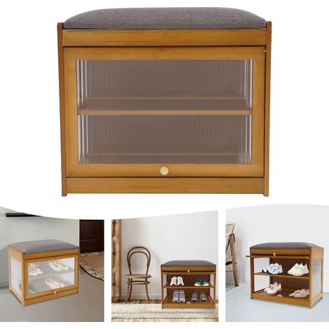 Schuhschrank kann in einem Stuhl sitzen, zwei Schichten mit transparenten Türen Schuhschrank, 2-in-1 Schuhschrank, 50  32  44cm