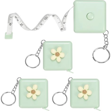 4Pcs Mètre Ruban Souple 60" Double Échelle Rétractable Mini Mètre Ruban Cartoon Mignon Pour Couture Artisanat Tissu Tailleur Perte De Poids Mesures Corporelles, Fleur Blanche (1/5)
