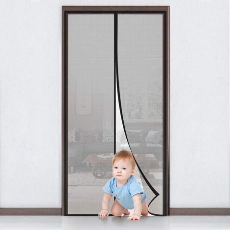 Moustiquaire Porte Fenêtre Magnétique 200x220cm Maillage Ultra Fin Rideau de Porte Anti Mouche Moustiquaire Baie Vitrée Coulissante Installation Perçage avec Bande Adhésive, Noir (1/5)