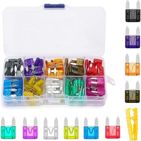 Fusible Voiture Set - 100Pcs Mini Fusibles Automobile + 1 Extracteur, Mini Fusibles Auto pour Truck/RV/Camion/Moto (2A 3A 5A 7.5A 10A 15A 20A 25A 30A 35A 40A) (1/5)