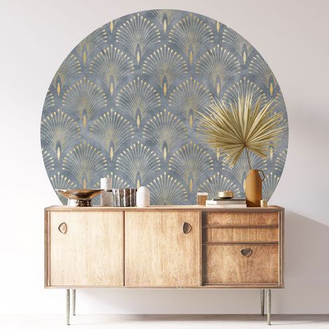 Sticker mural rond / cercle - Motif oriental - Diamètre 70 cm - Adhésif + Protection BRILLANTE (1/3)