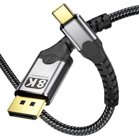 Câble USB C vers DisplayPort 2M, supportant 8K@60Hz 4K@240Hz (Thunderbolt 4 vers DisplayPort Cable, Compatible avec la série iPhone 16/15 Pro Max MacBook Pro Galaxy S24 S23, Tressé - (2M)