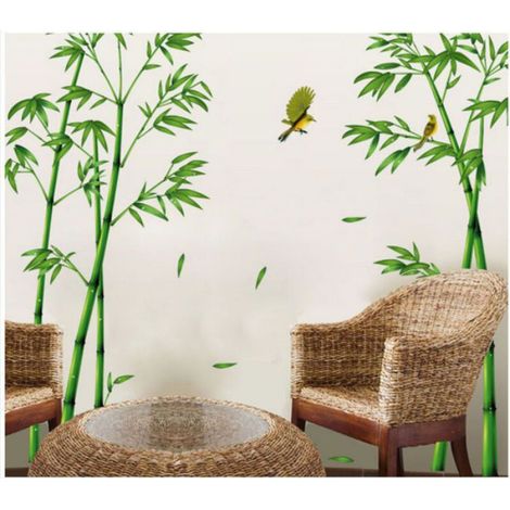 Sticker Mural Bambou - 60 x 90 cm - Décoration Murale pour Chambre Salon Bureau - 1 Pièce (1/4)
