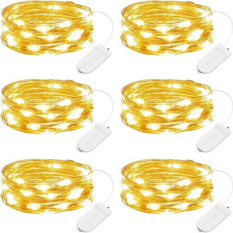 Juego de 6 luces LED a pilas para fiestas，Cable plateado impermeable de 2 m con 20 LED，Ideal para manualidades (1/5)